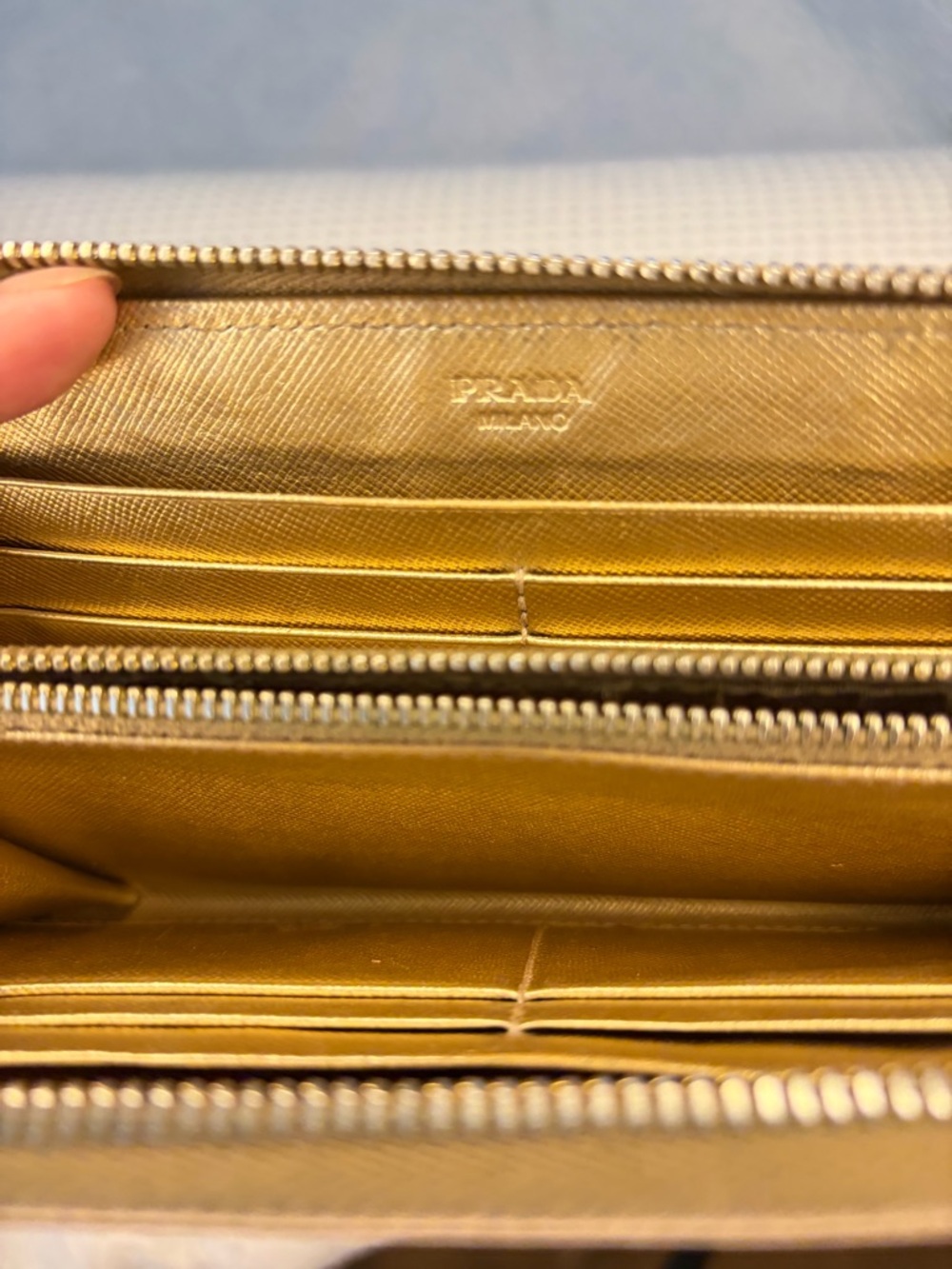 Prada Metallic Gold Saffiano Zip Wallet - Picture 8 of 12